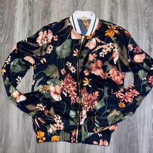 ⚡️Gimmicks Buckle Women Multicolor Floral Full Zip Lightweight Bomber Jacket